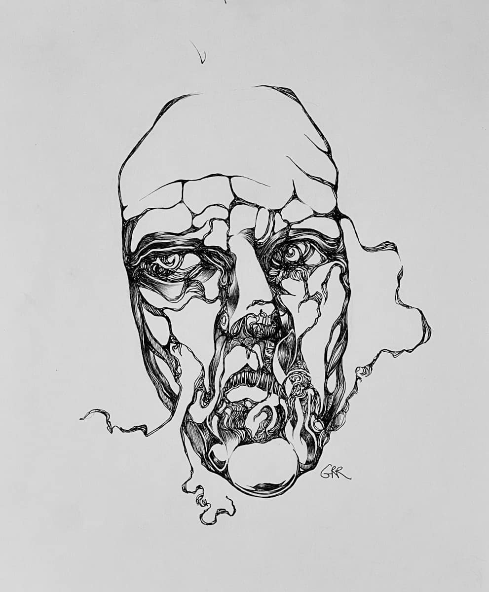 Ink drawing by Glen Ronald, Image 1.
