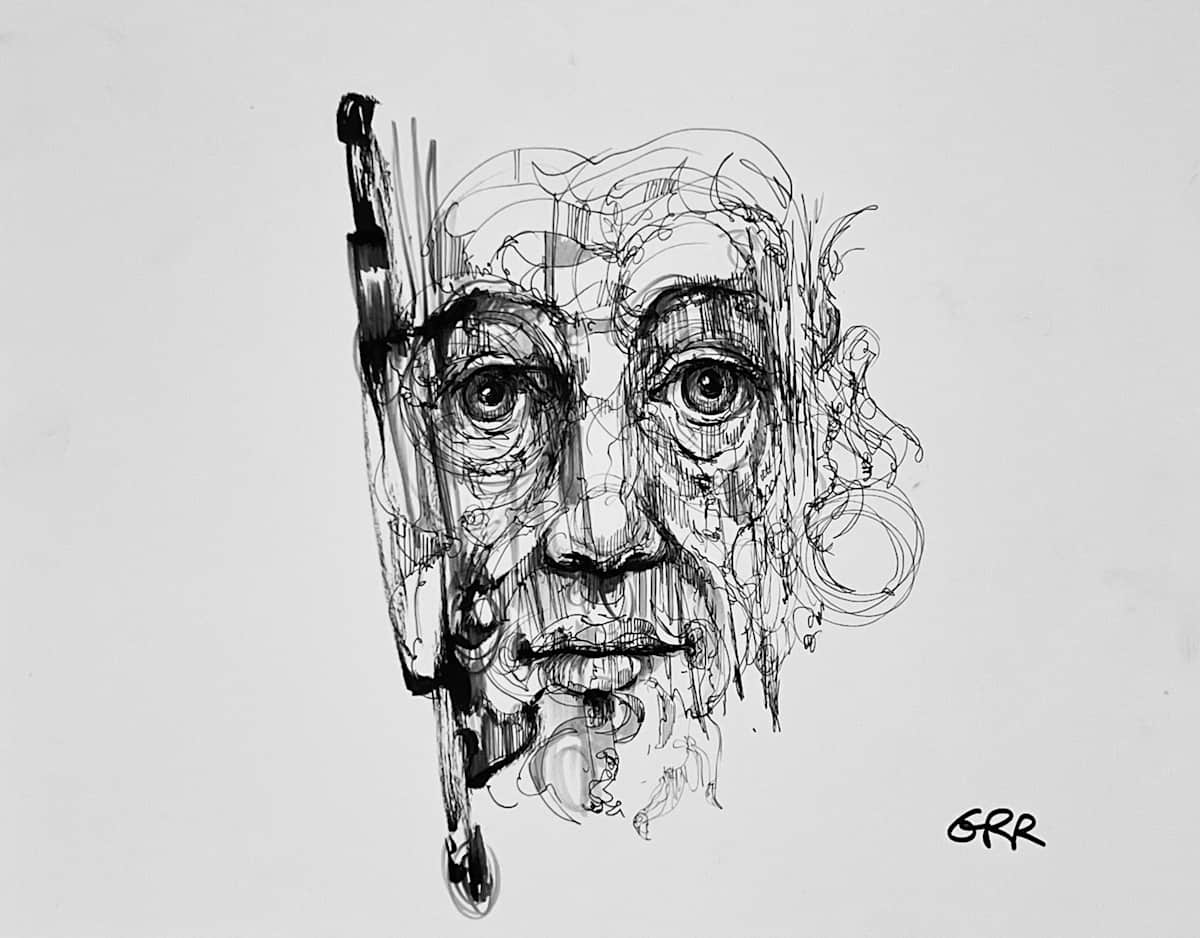 Ink drawing by Glen Ronald, Image 1.