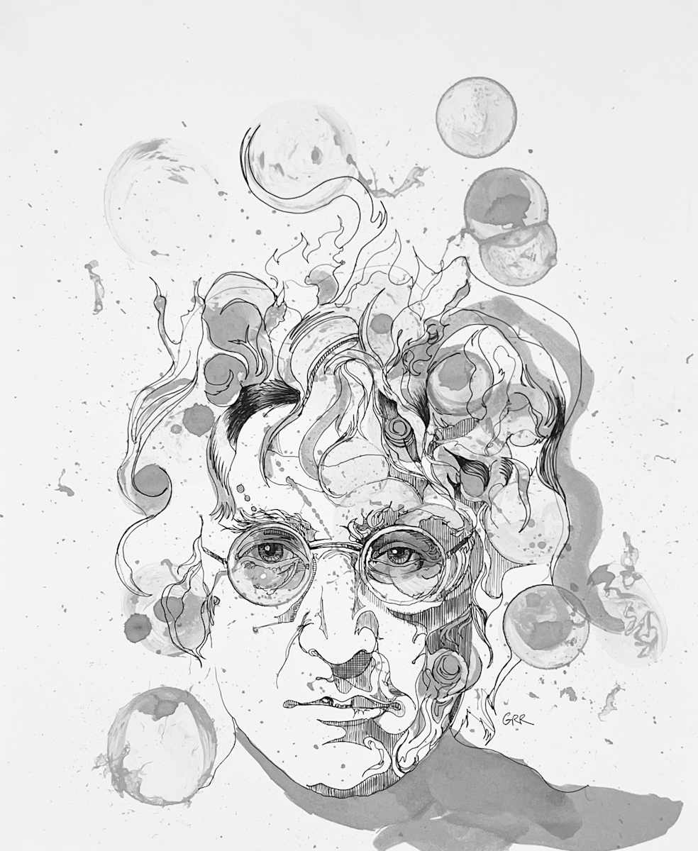 John Lennon Ink portrait by Glen Ronald, Image 1.
