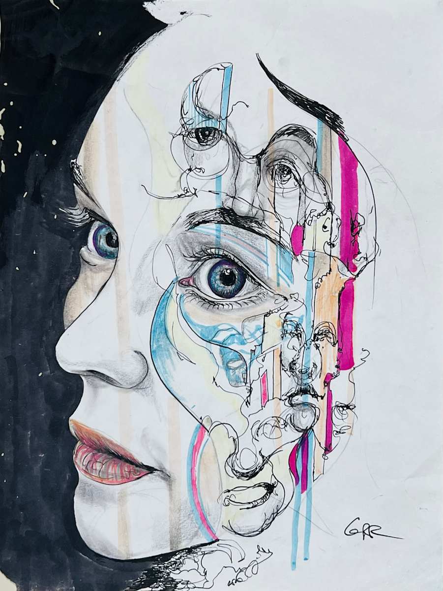 Colourful Ink drawing by Glen Ronald 