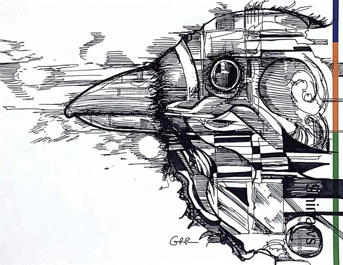 Ink drawing by Glen Ronald, Image 1.