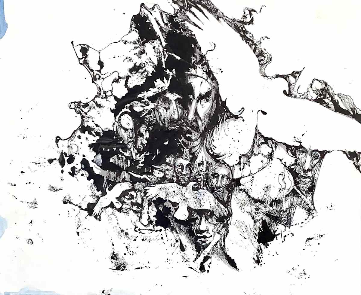 Ink drawing by Glen Ronald, Image 1.