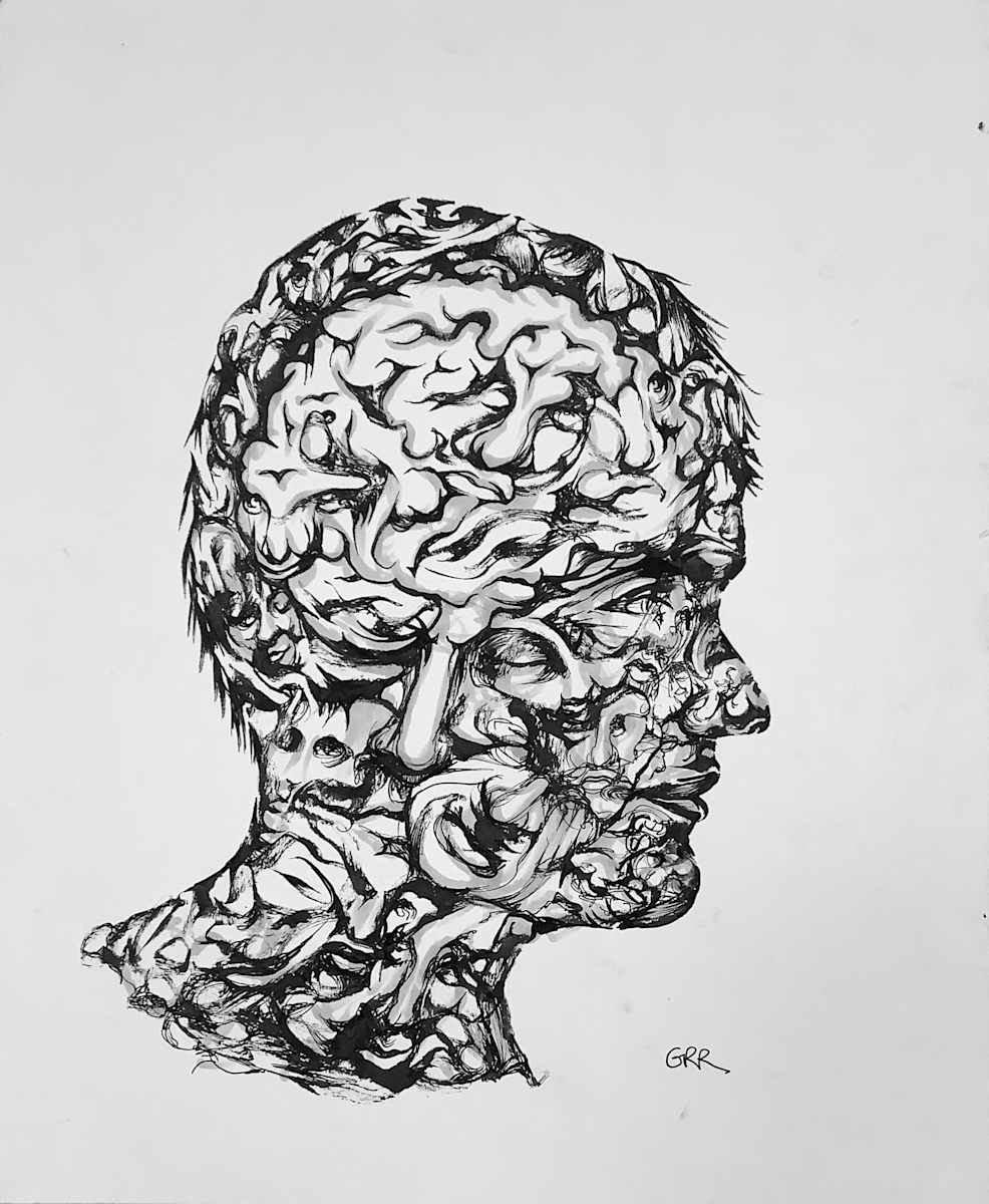 Ink drawing by Glen Ronald, Image 1.