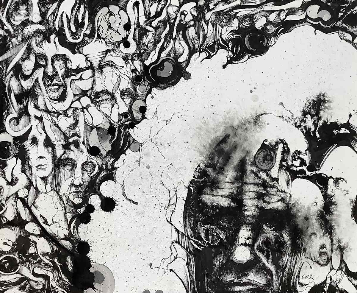 Ink drawing by Glen Ronald, Image 1.