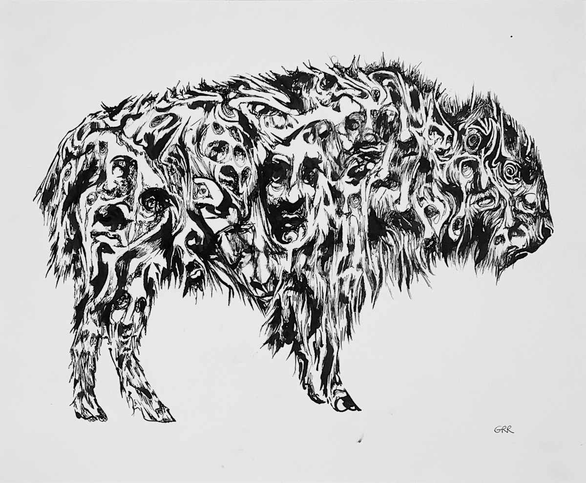 Ink drawing by Glen Ronald, Image 1.
