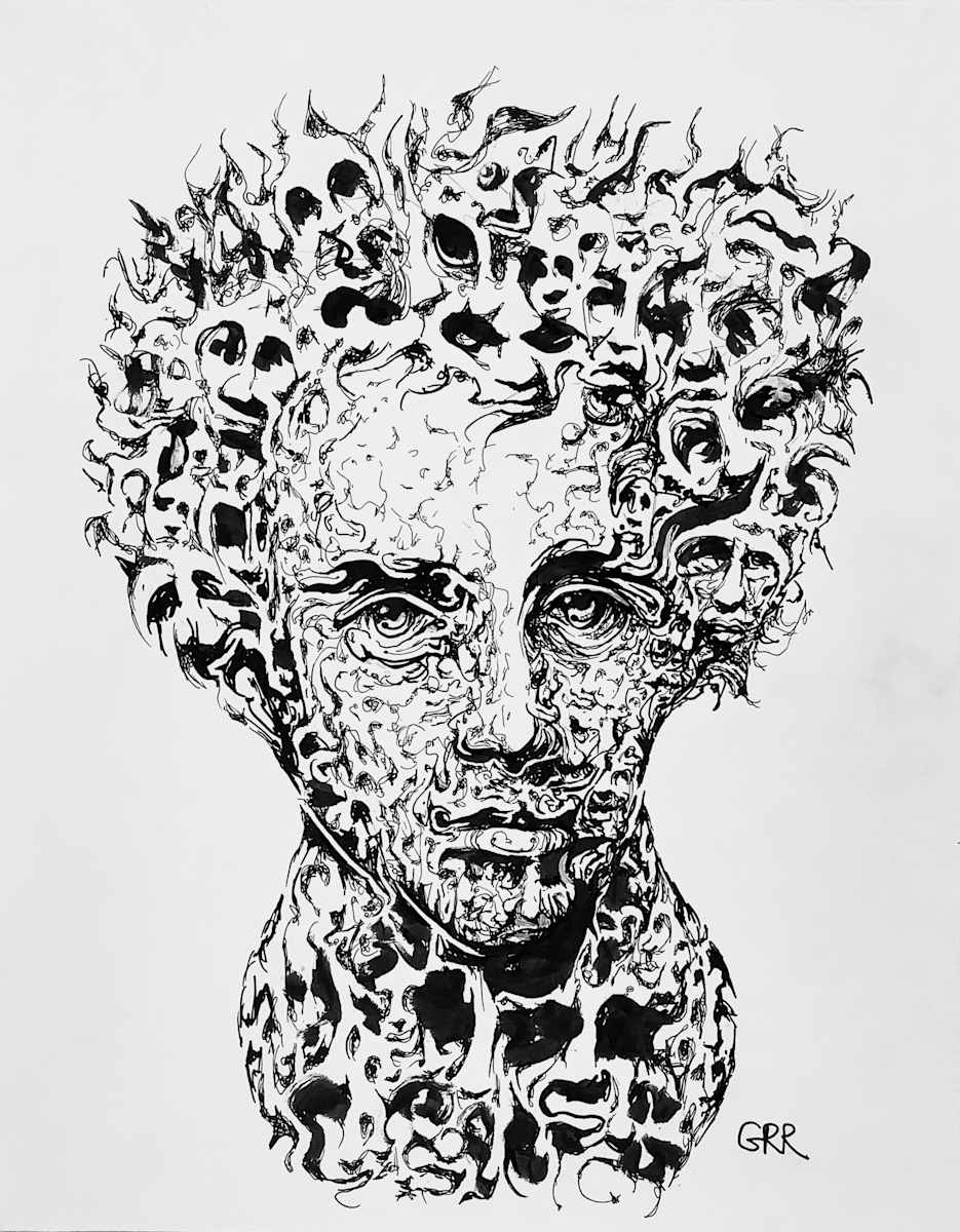 Ink drawing by Glen Ronald, Image 1.