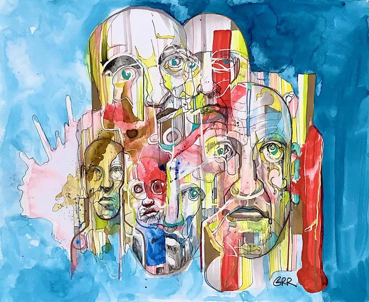 Colourful ink drawing by Glen Ronald 