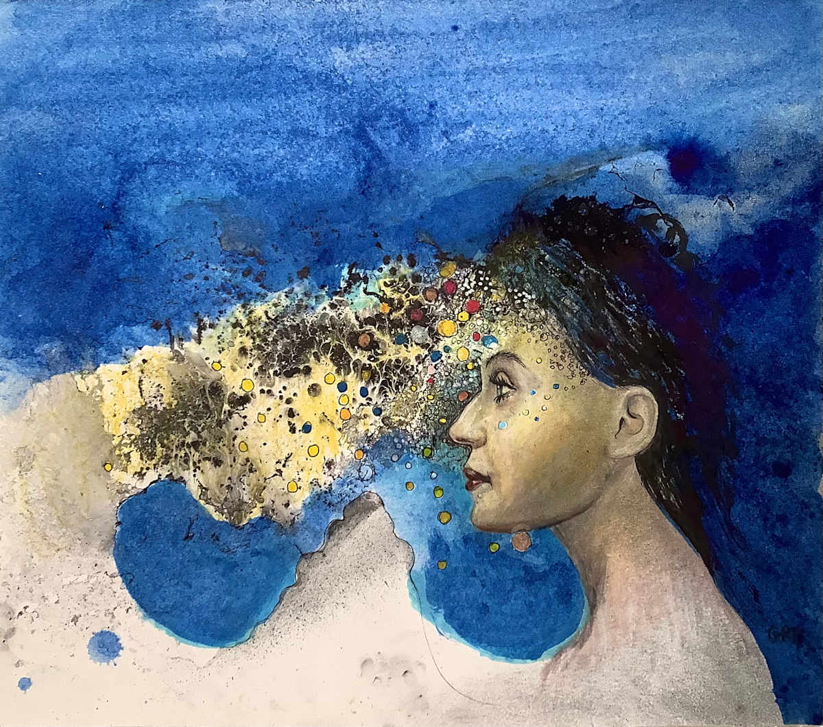 Colourful ink drawing by Glen Ronald 