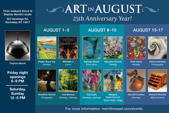 Invitation to Stephen Merritt Gallery by Maureen Church  Image: Merritt ART IN AUG> 2025 invite SERIES