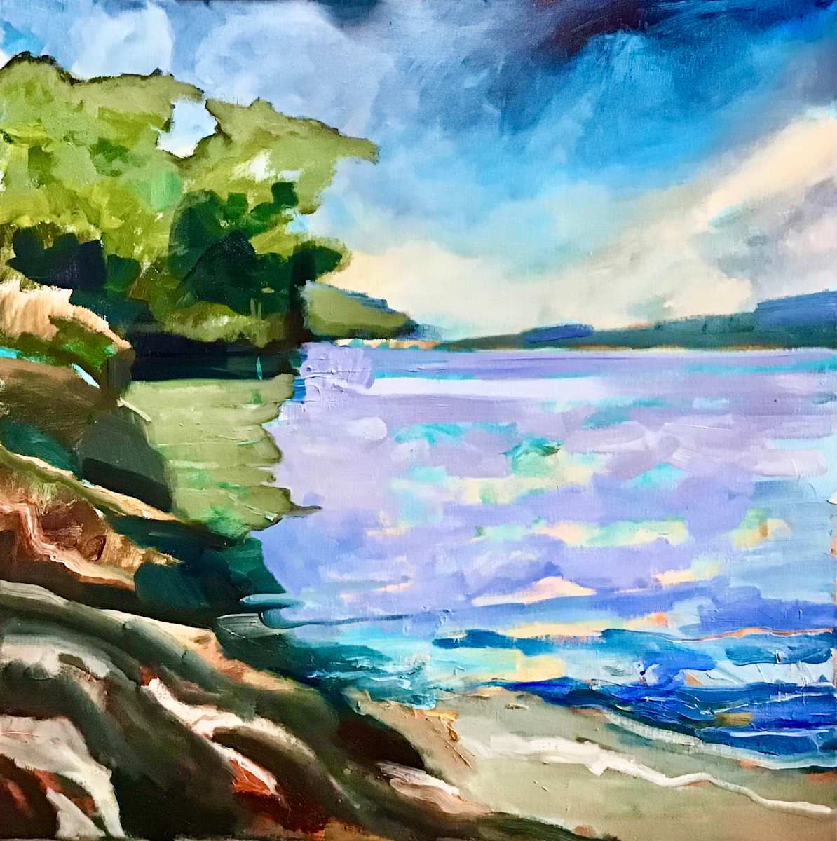 Time Away by Maureen Church  Image: A 24" x 24" studio piece based on memories of the Caribbean