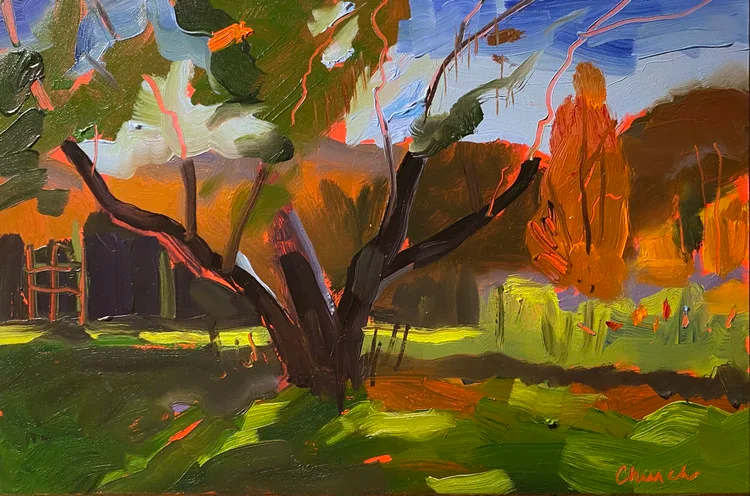 Wild Fall by Maureen Church  Image: a plein air in oil of a beautiful property in Rush, NY