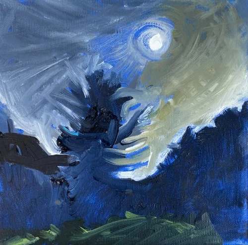 Supermoon by Maureen Church  Image: a plein air painting of a supermoon rise 
