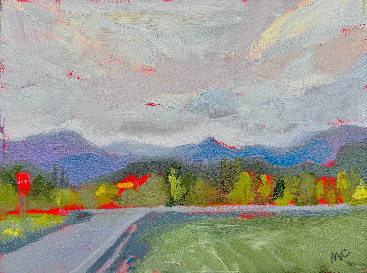View from Donnelly's Ice Cream by Maureen Church  Image: plein air oil on paper 