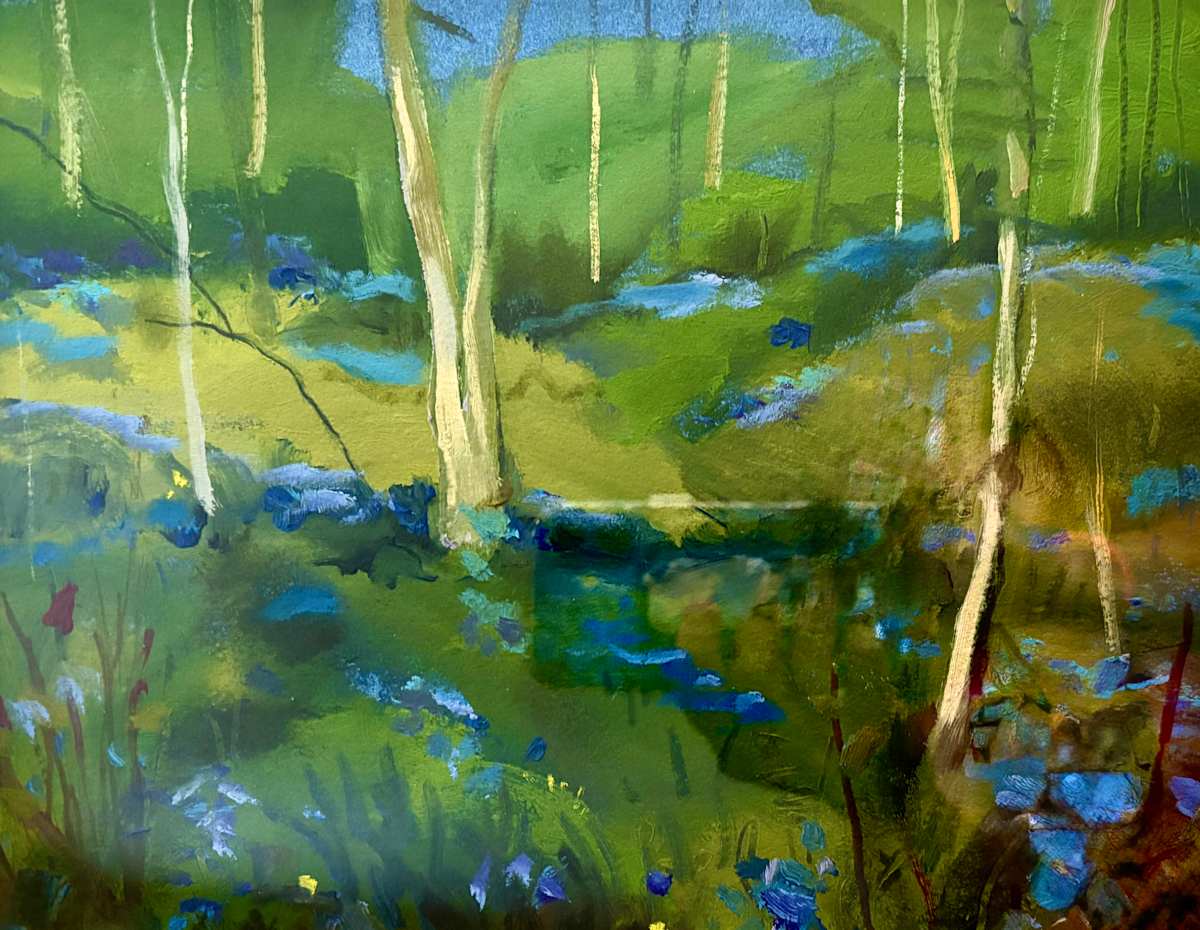 Bluebells by Maureen Church  Image: plein air in a natural bluebell garden