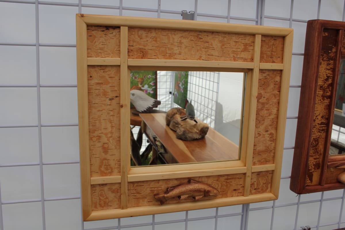 Small Mirror with Fish Carving, Image 1.