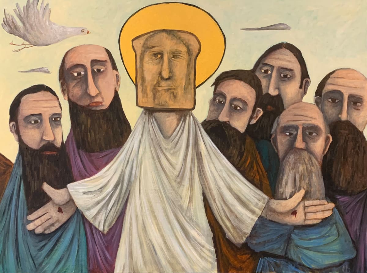 Jesus brings his A-game by Michael Bourke  Image: Ever since the wedding at Cana, Jesus had been developing a reputation for being a bit of a trickster. So at Pentecost, when he demonstrated how one day he would return to earth disguised as a piece of toast, no one was all that surprised.