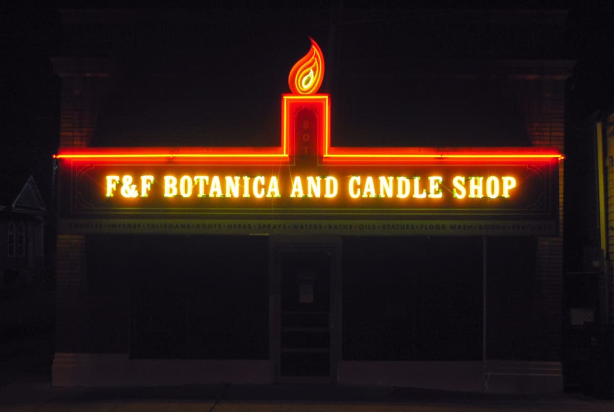 F & F Botanica and Candle Shop Sign by Candy Chang 