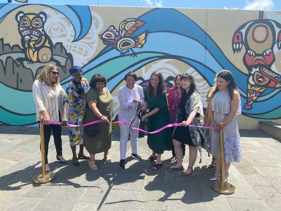 Untitled by Chantelle Trainor-Matties, Jolean Barkley  Image: Ribbon-cutting at dedication of new public art mural celebrating the shared history between Canada and New Orleans