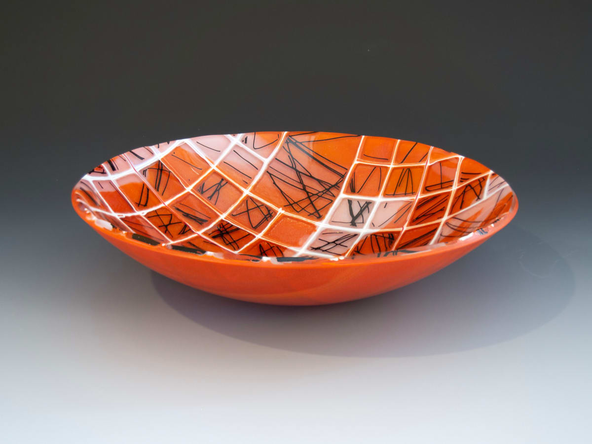 Iridescent Red and White with Black Accents Bowl by Karen Wallace 