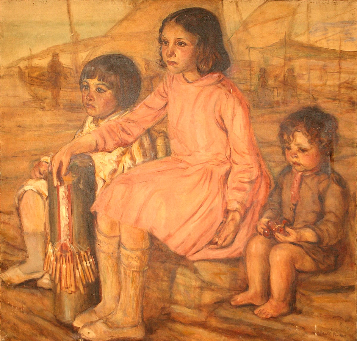 Tres nens asseguts by Agustí Ferrer i Pino 