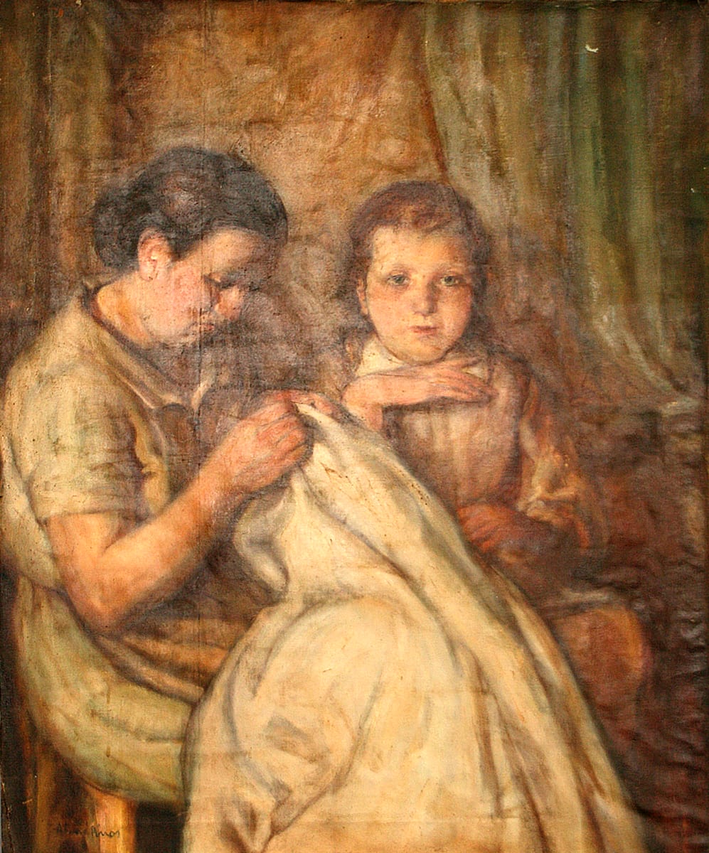 Dona i nena cosint by Agustí Ferrer i Pino 
