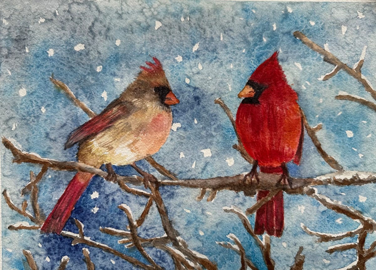 Cardinals in the Snow by Katy Heyning 