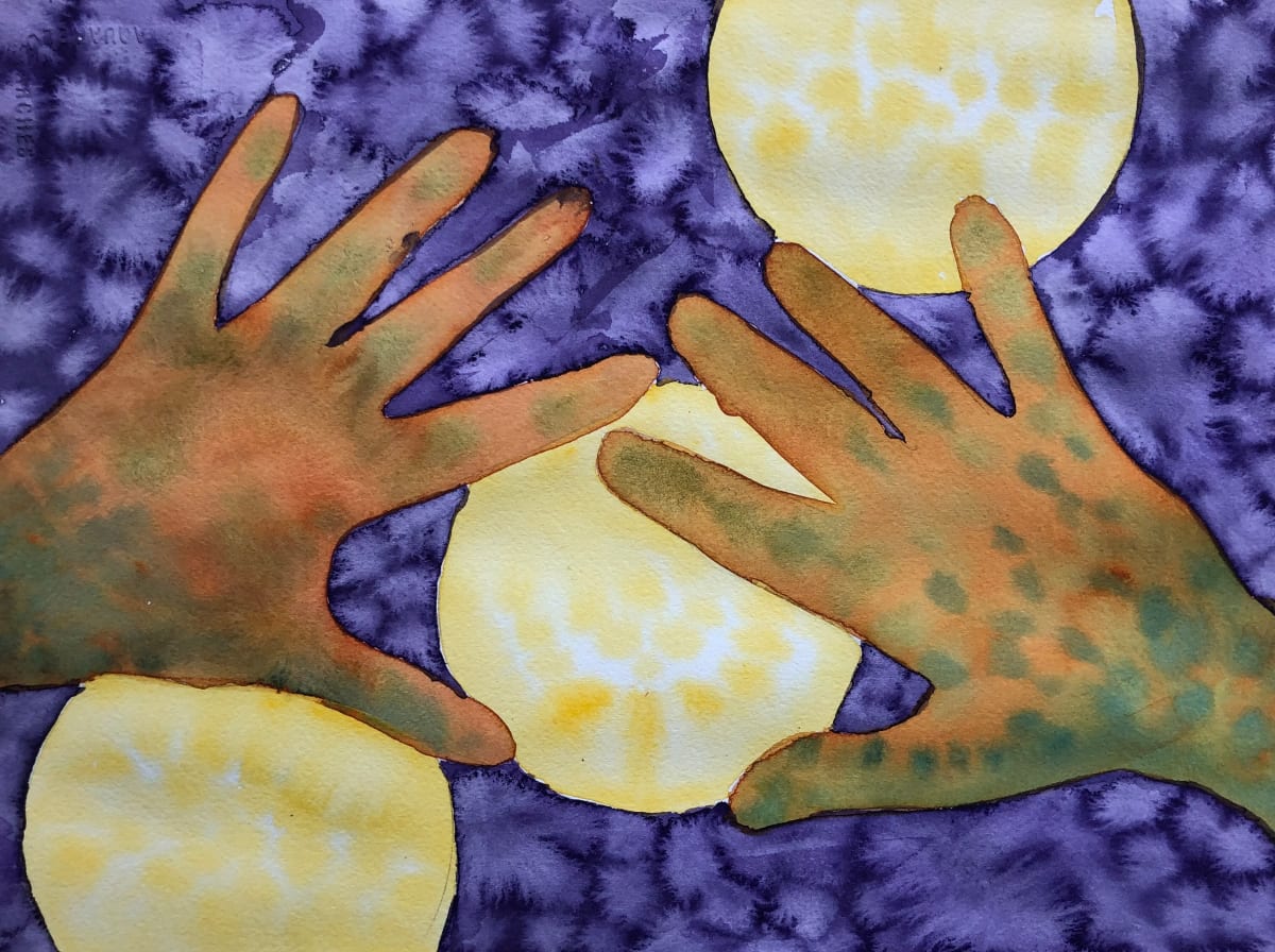 Hands and Orbs by Katy Heyning  Image: Study on wet onto wet techniques