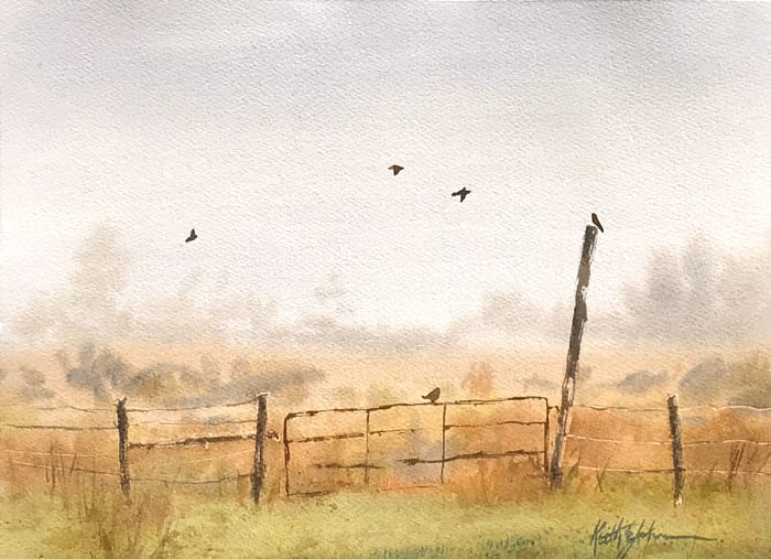 Ranch gate in the Morning Fog, Image 1.