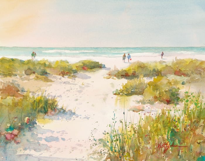 Gulf Sunrise by Keith E  Johnson  Image: Gulf Sunrise an original watercolor painting