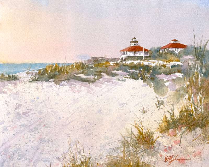 Sunlit Lighthouse by Keith E  Johnson  Image: Watercolor painting of Boca Grande Lighthouse