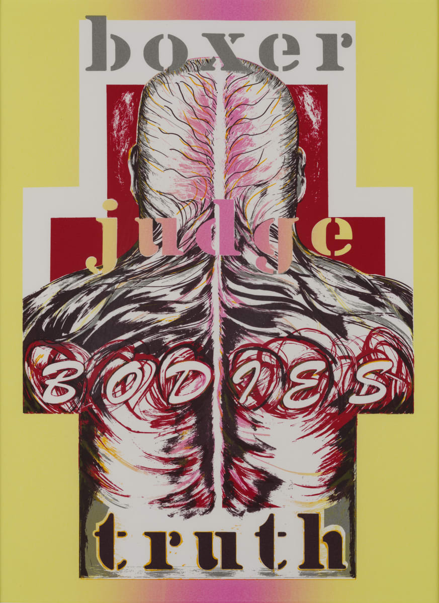 Crossfire/Truth by Lynn Schuette  Image: 1993 Print Collaboration: Atelier #22, Self-Help Graphics, Los Angeles, CA and David Zapf Gallery, San Diego, CA

