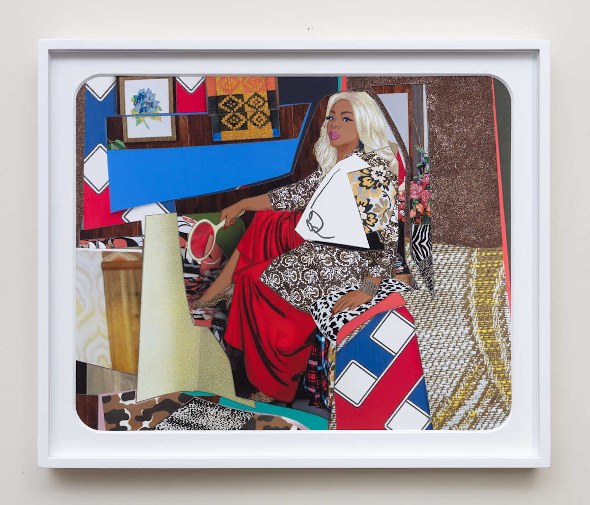 Din avec la main dans le miroir et jupe rouge by Mickalene Thomas, Image 4.