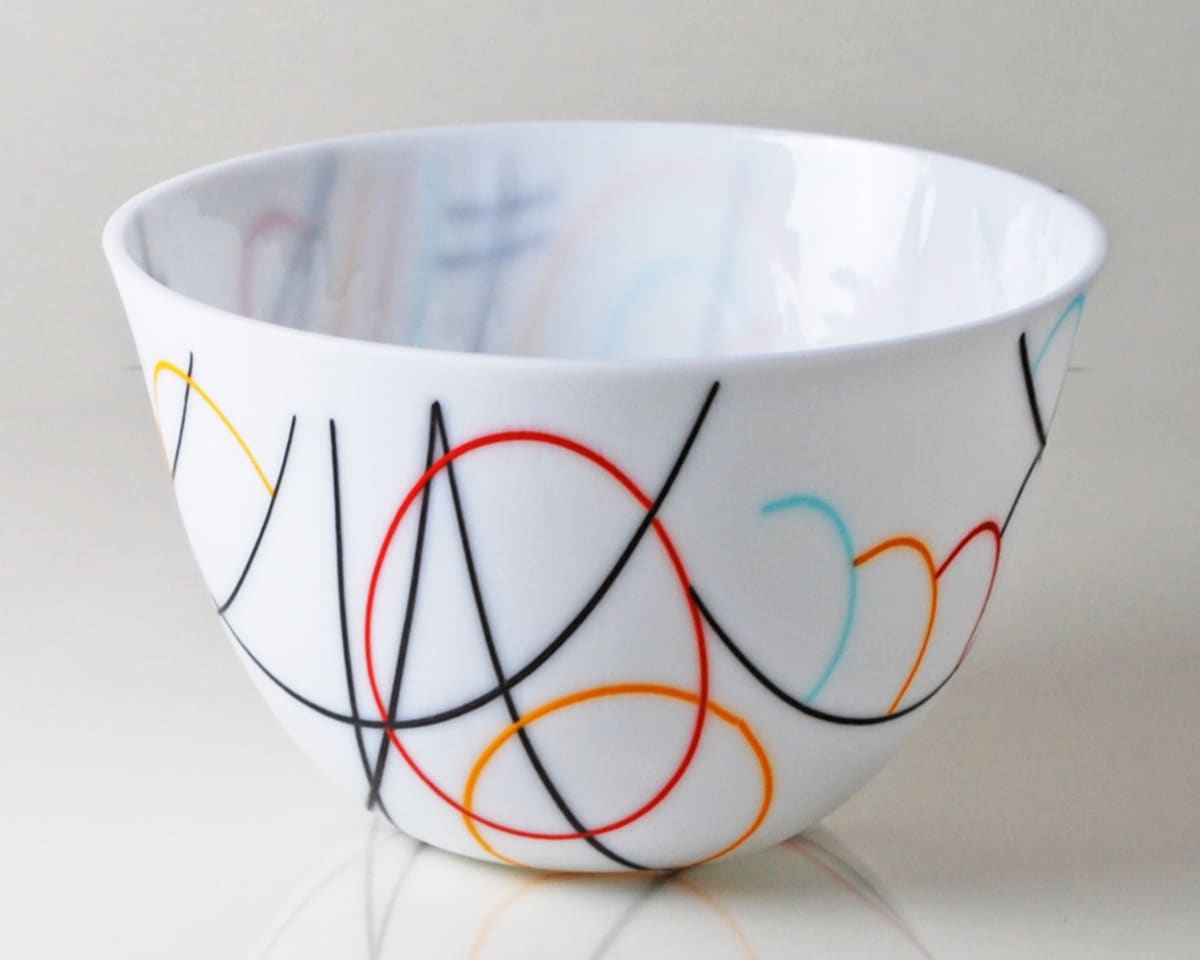 Vessel Composition 8 - Lines and Color Arcs On White by Jim Scheller 