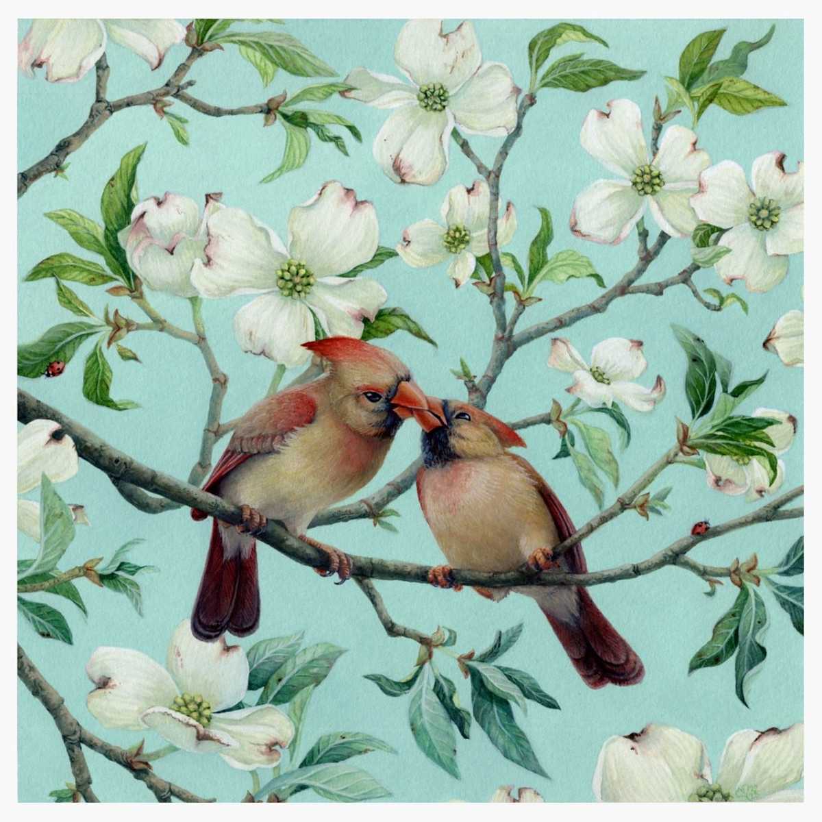 Cardinals in Dogwood by Ginko Bergel 