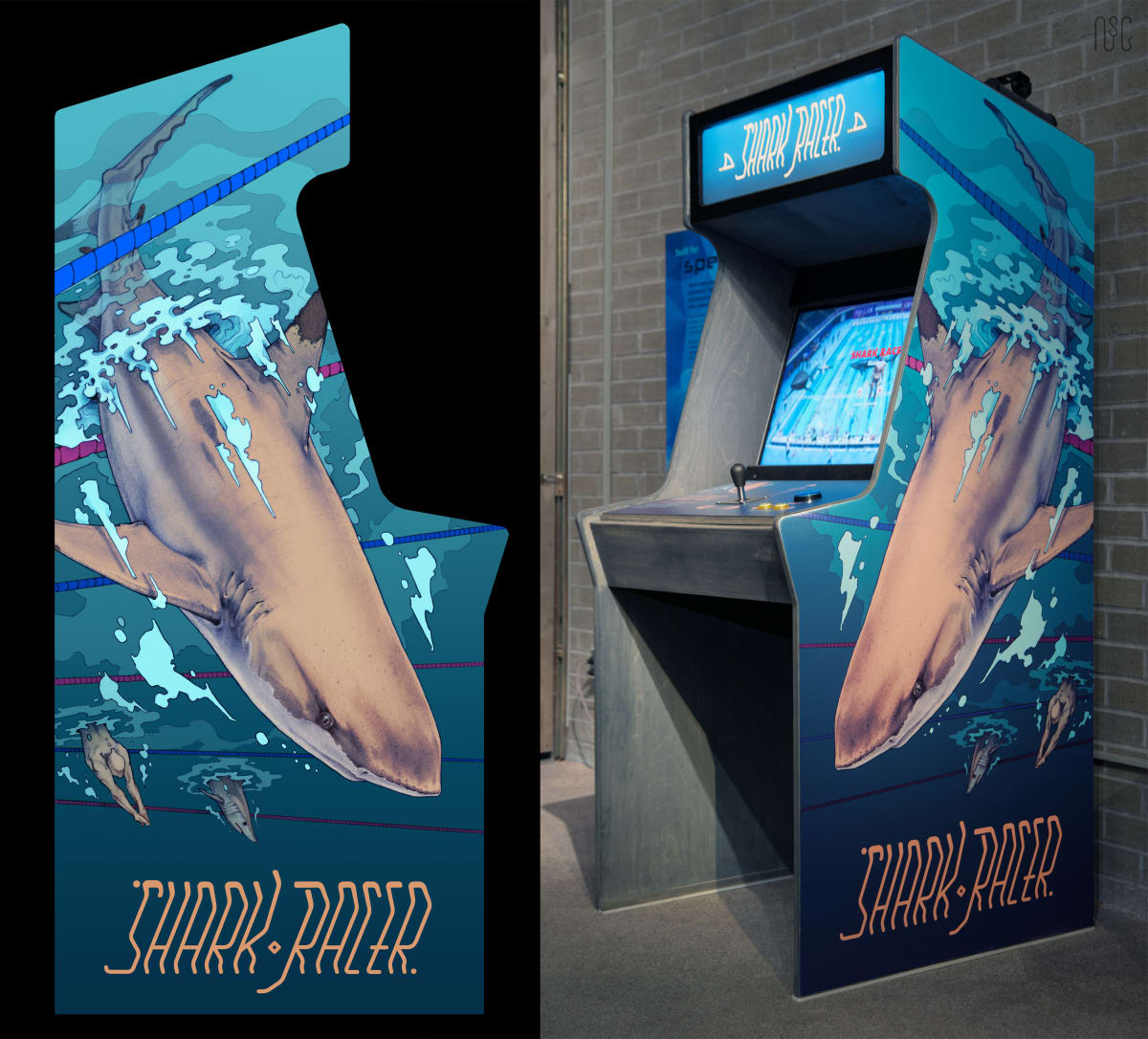 Shark Racer arcade cabinet by Robert Long 