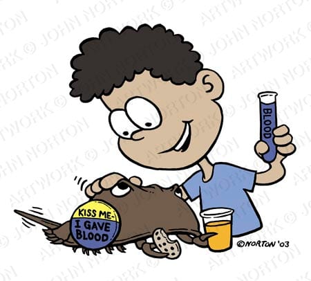 Horseshoe Crab Donating Blood Cartoon by John Norton 