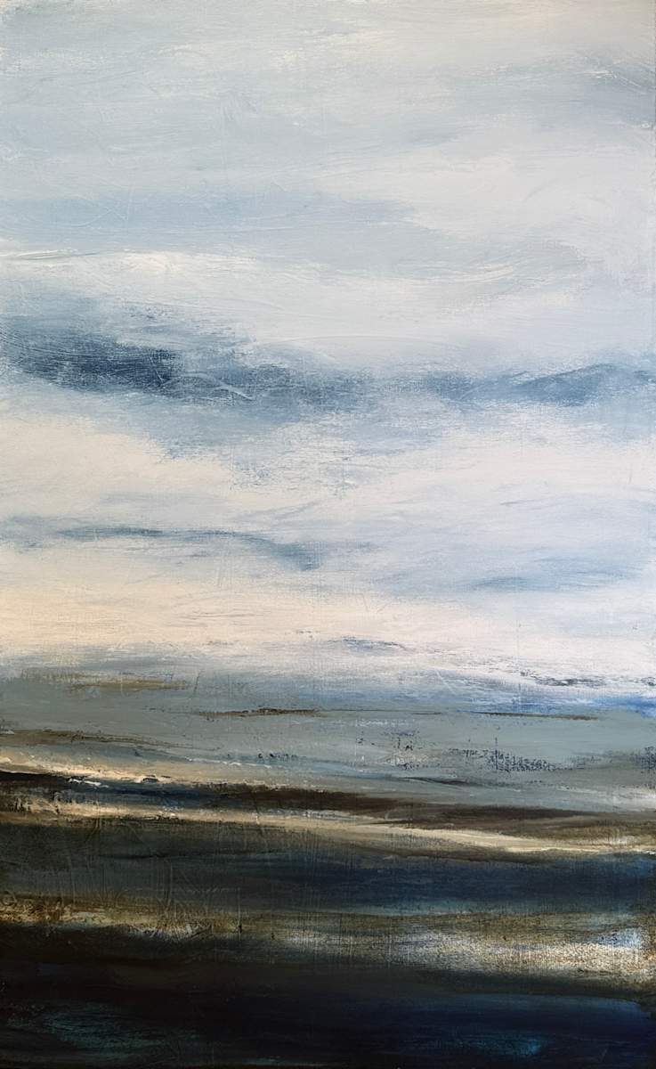 Only in Being by Nicole Cromwell  Image: Written on the canvas underneath the many layers of paint: if I am always waiting I have little time for being. only in being can I feel real peace. By Yung Pueblo