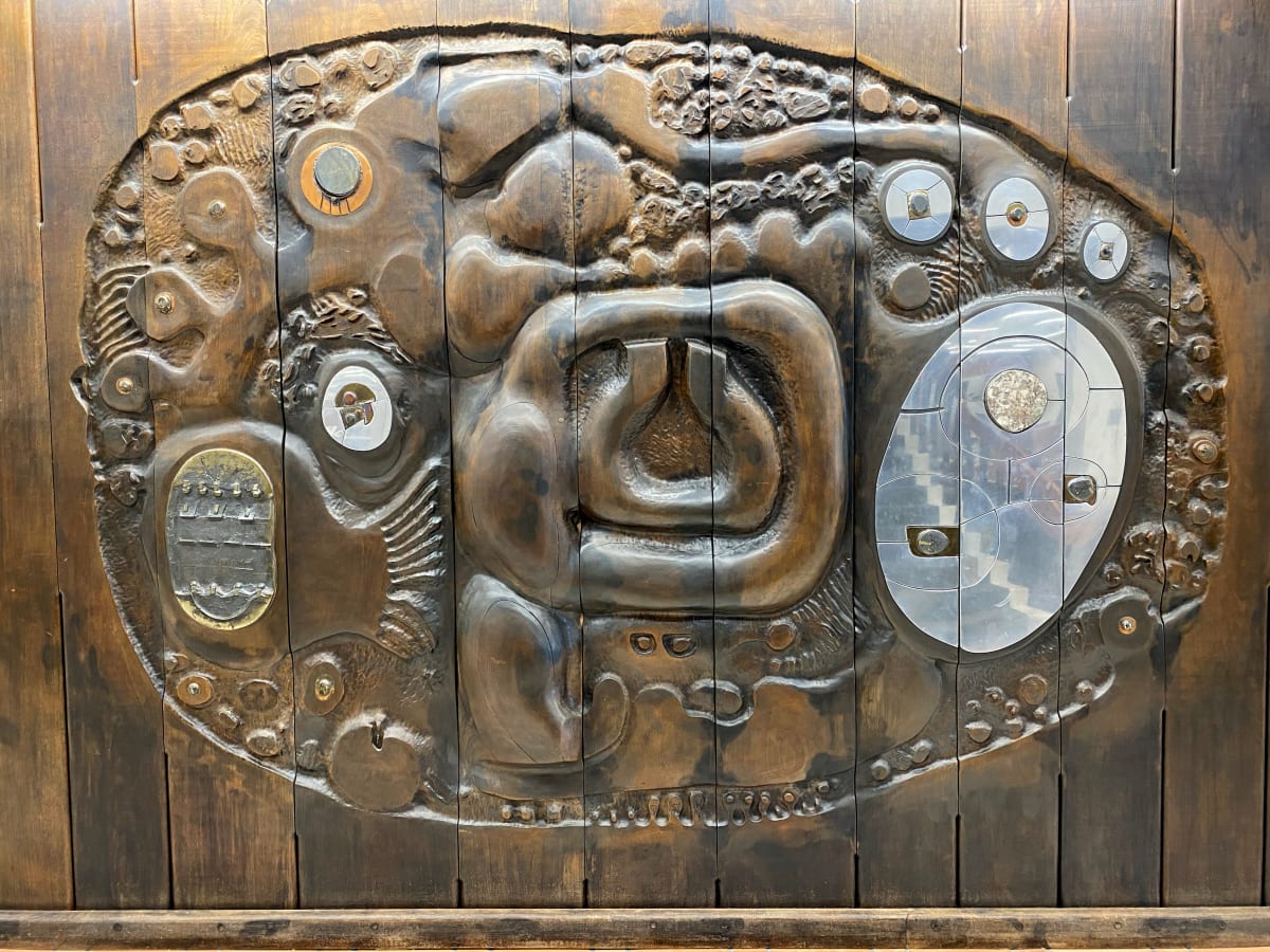 Untitled (Mahogany and metal wall sculpture by Charles Pebworth 