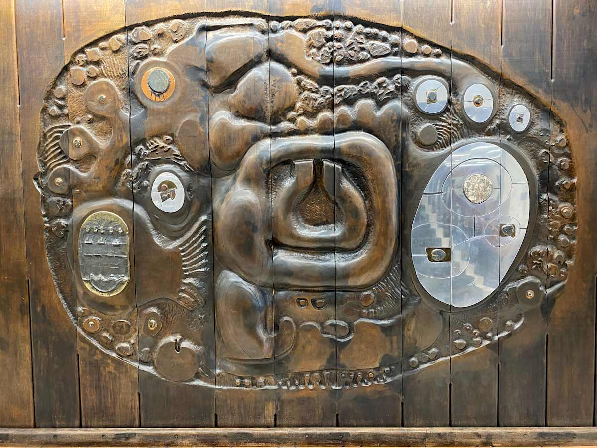 Untitled (Mahogany and metal wall sculpture by Charles Pebworth, Image 4.