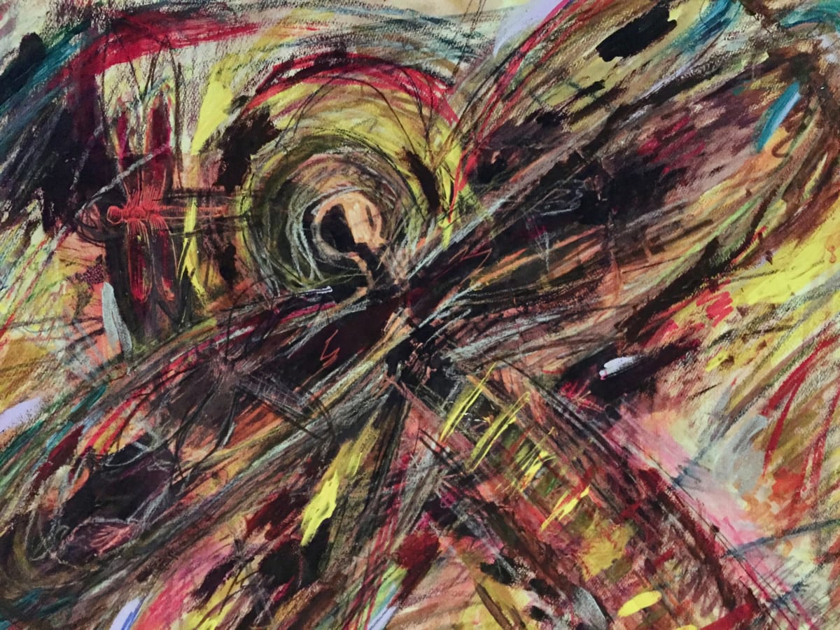 She Moves to the Sun by Susan Detroy  Image: A strong dragonfly piece  in vibrant colors, giving a sense of flight and excitement. One of several artworks created using dragonfly imagery, worshipping the place of insects in our earthly existence.  