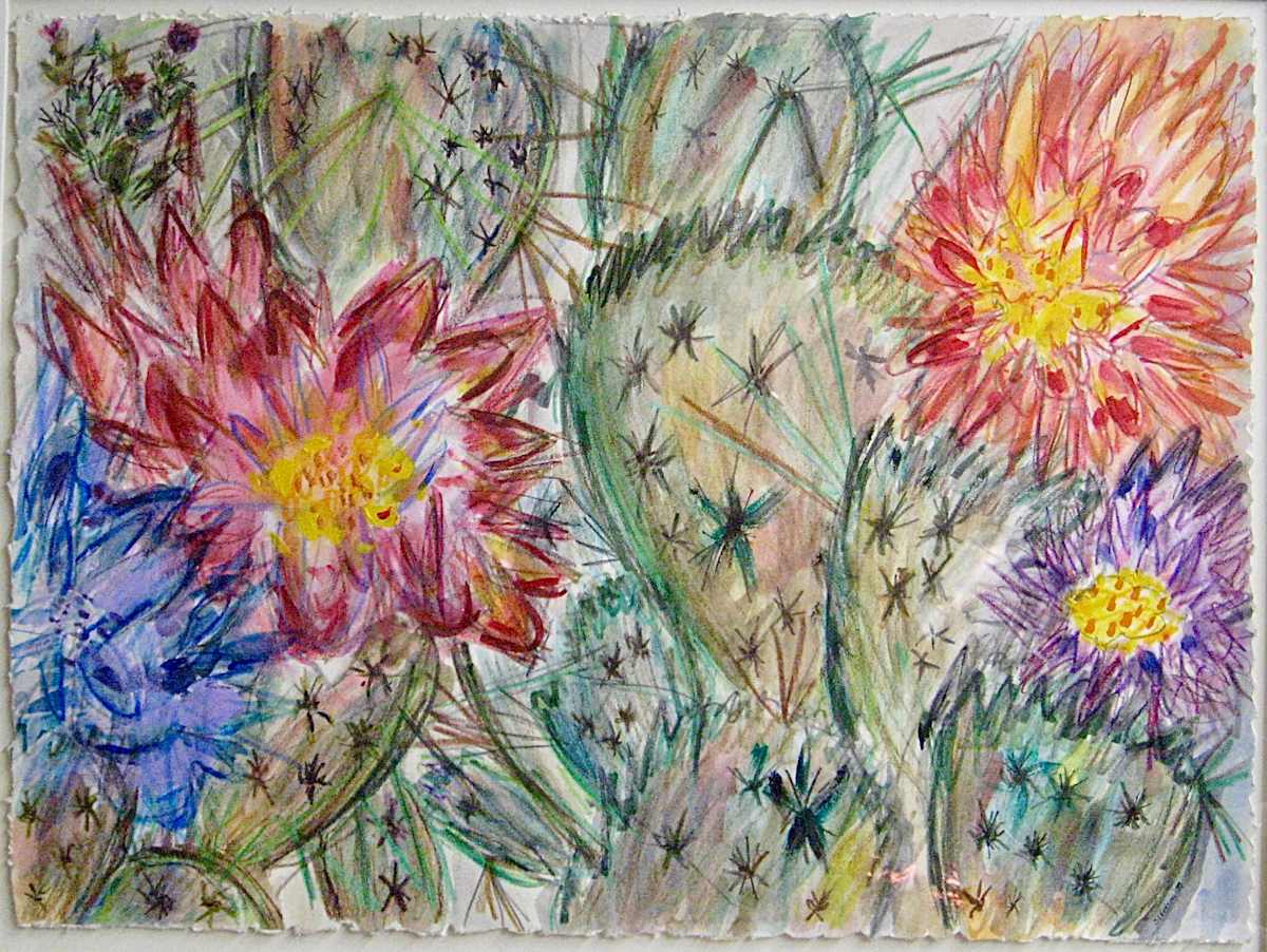 Cactus Alive by Susan Detroy  Image: “Cactus Alive”is one of a limited number of pieces using cactus as a theme. Cactus plants inspire me with their diversity of form and splendid flowers. This artworks is a transfer print mixing multiple artistic techniques. Each print is one of a kind, unique artwork, worshipping the wonder of plants in our earthly existence