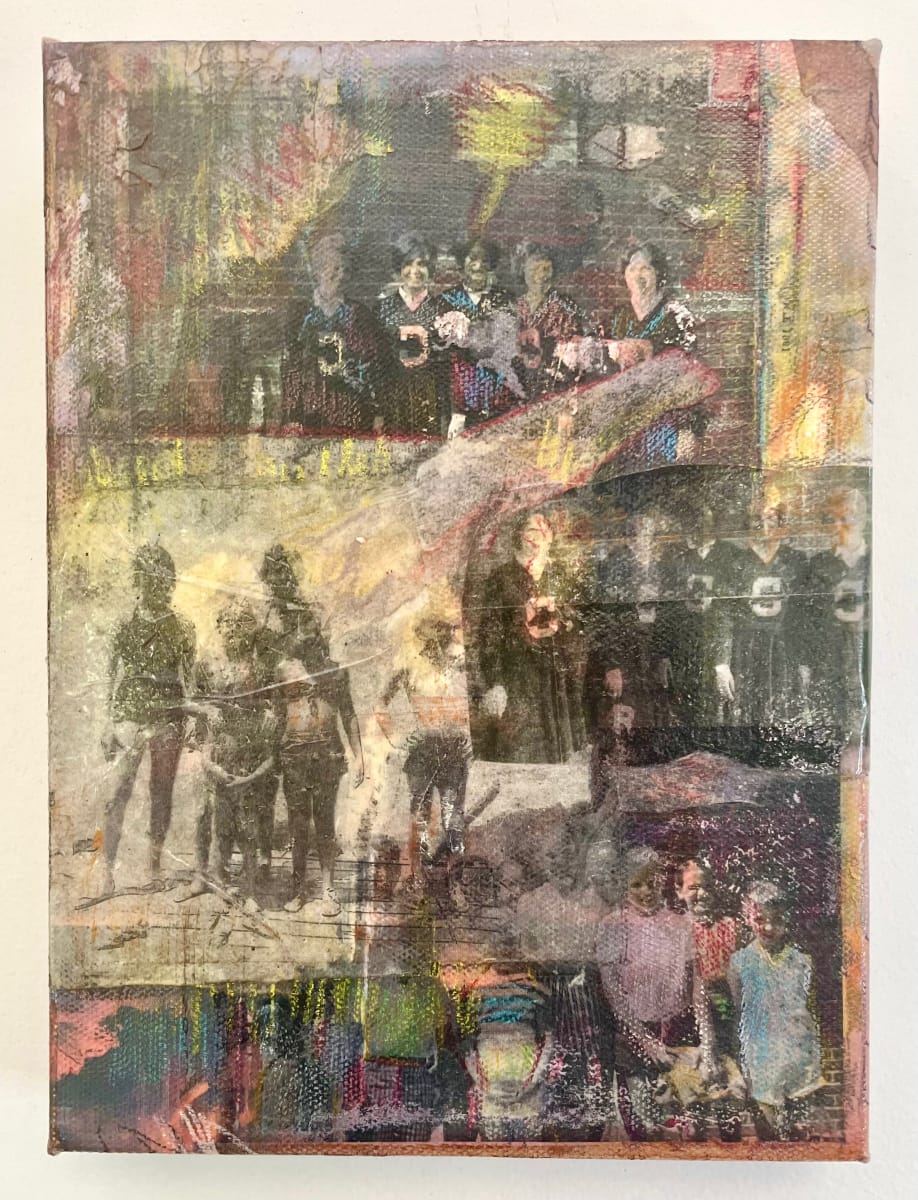 Swimmers and Cheers  Image: "Swimming and Cheers" is part of  the "One Life' series which includes a limited number of pieces utilizing family life, childhood and reflection themes. 
My young life included swimming with adolescent friends and being part of the junior varsity cheerleading squad. I gathered my favorite photos making lifts to cover an older canvas piece. This art is a redesign and a repurpose piece. .  My young life included swimming with adolescent friends and being part of the junior varsity cheerleading squad. I gathered my favorite photos making lifts to cover an older canvas piece. This art is a redesign and a repurpose piece. 