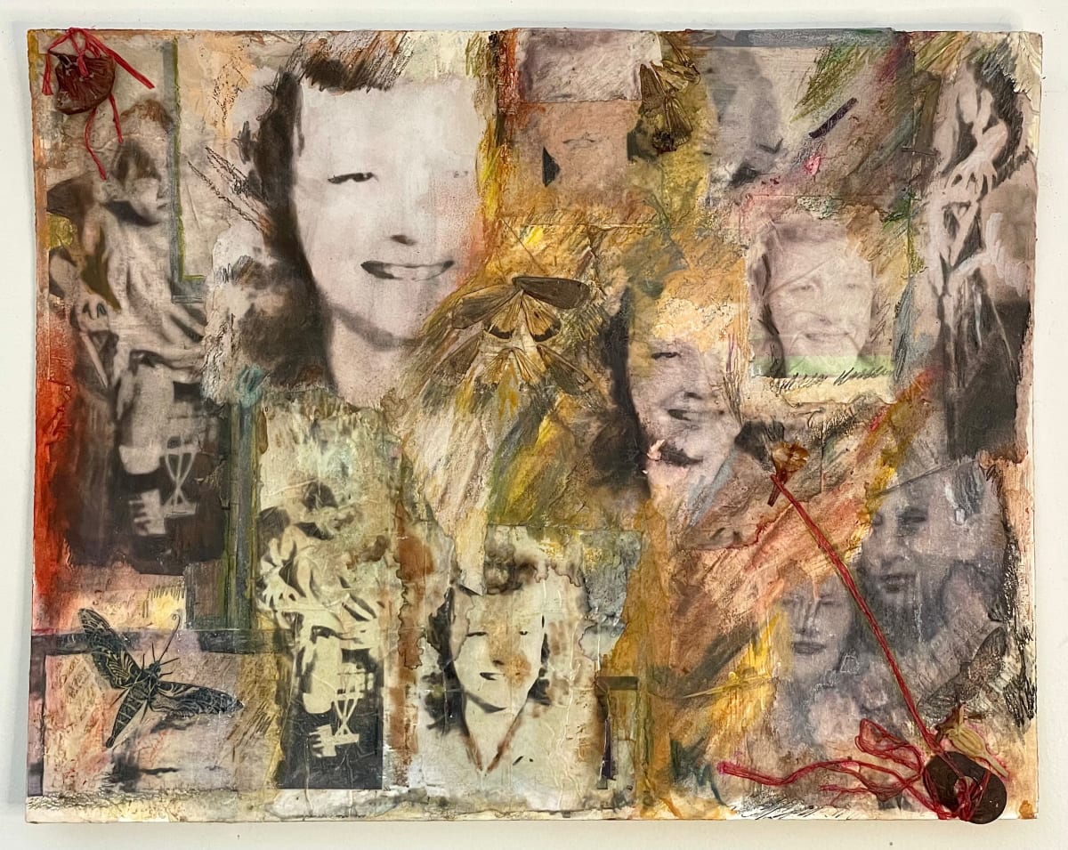Matriarchal Ancestors - It's Mother  Image: “Matriarchal Ancestors” is part of the “One Life” series, which are artworks utilizing historical imagery in themes of family life, childhood and self reflection.  I used transfer techniques, pen and pencil adapting and altering images of myself and of my mother. My heritage is European and English and Scottish in the matriarchal lineage. The women descending from my female relatives were educators, farmers, merchants and homemakers. They were humorous, strict and sometimes angry women. This piece is a compilation of historical images of my mother inspired by her death in 2017. 