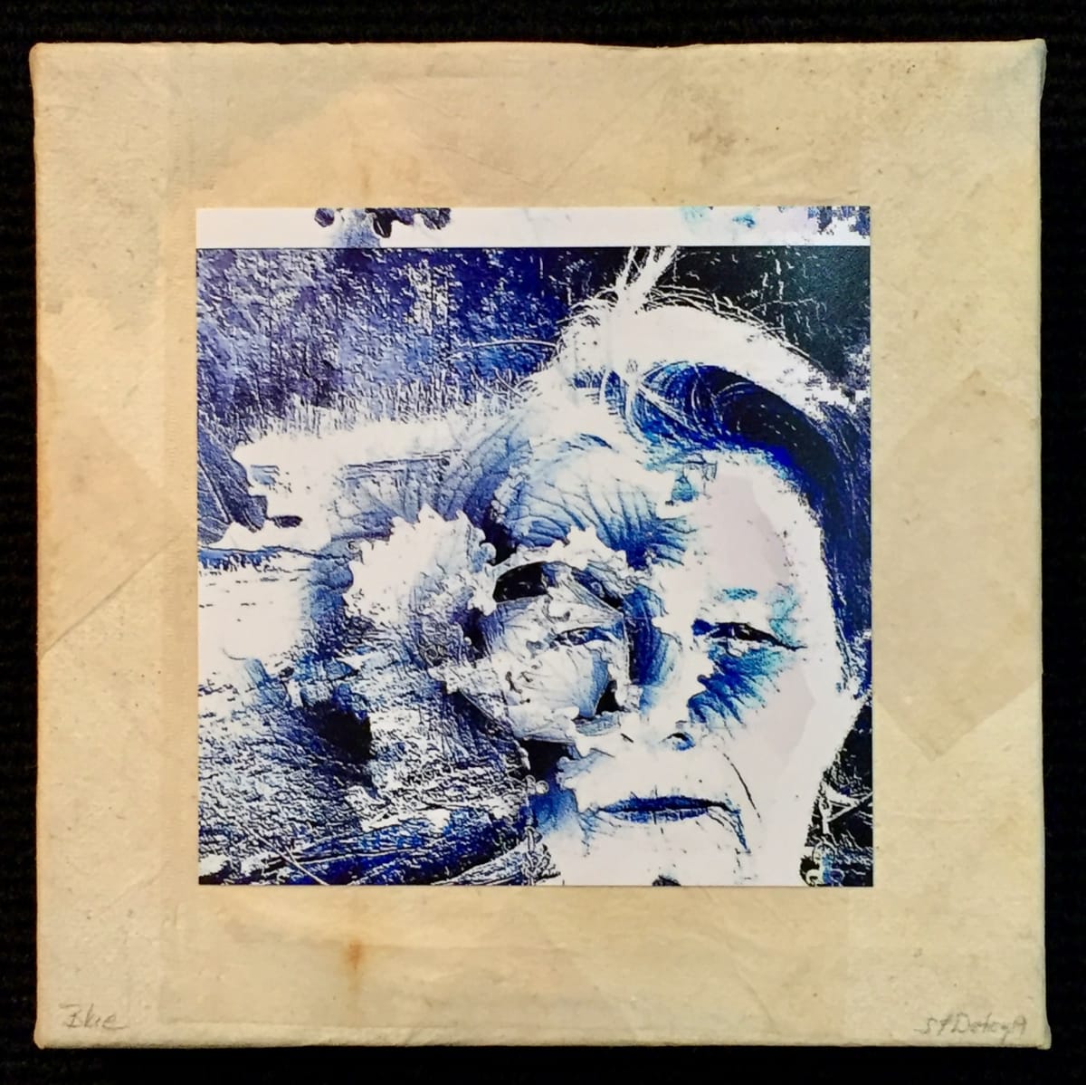 Blue.Period.:Evolution by Susan Detroy  Image: “Blue.Period” is part of the "Evolution" series. 
The image as well as all the pieces in the “Evolution” series, is inspired by the "Portrait of a Woman" project. I create the small pieces using recycled teabag papers along with digital images, watercolor and ink. 
The ideas for the “Evolution” series emerged as a group in the later part of 2019 initiated by a small works art challenge. 
The "Portrait of a Woman" project evolved in 2016 and continues with digital, 2-D, 3-D and video artworks. 

Signed on front and back with authenticity certificate. 

Plus shipping. Purchases over $500 shipping is free. Shipping available in the US.  Individual global shipping upon request.