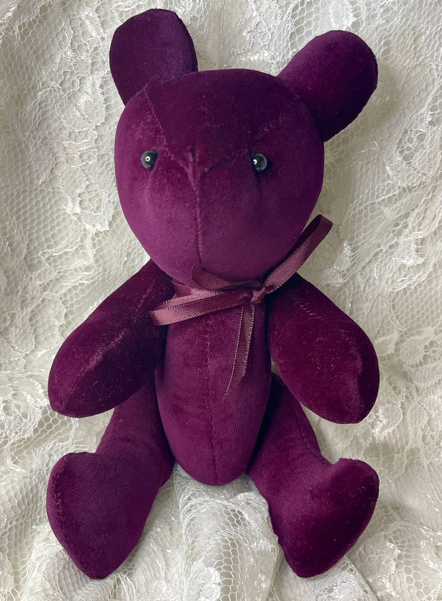 Velveteen Sachet Bear, Medium, Royal Red by Susan Detroy 