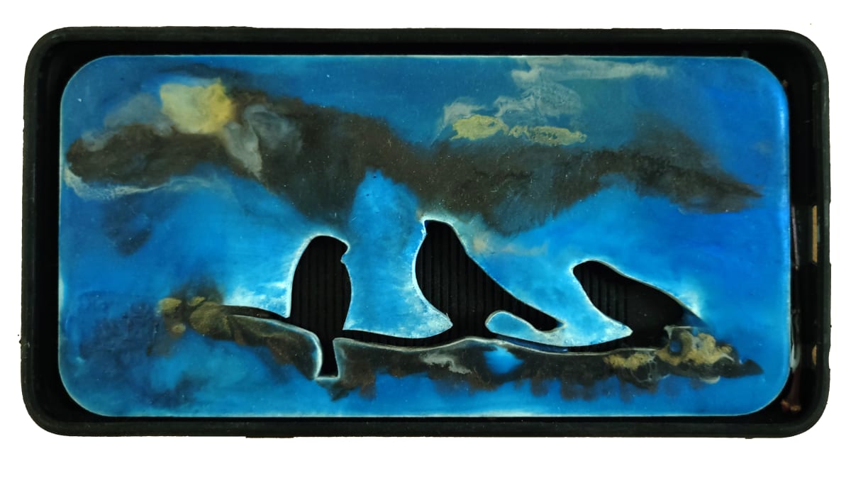 From the Better Twitter Series by Scotti (SP) Estes  Image: cell phone case, laser carved wood insert, encaustic
