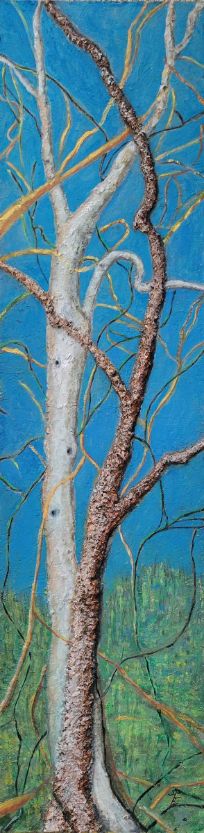 Elegy to a Maple by SP Estes  Image: wood chips from cutdown maple, wax, chalk, talc, glue, acrylic, oil, ink on board