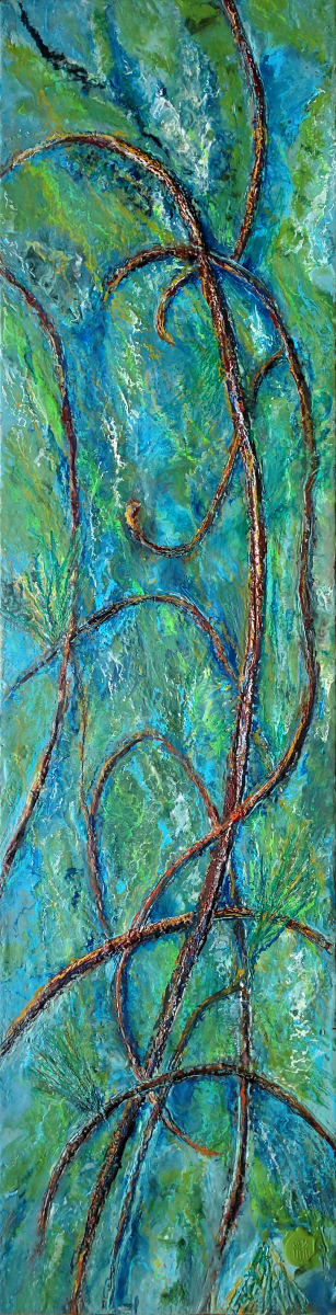 Tie a Knot and Hang On by SP Estes  Image: Textured encaustic of California pine boughs
