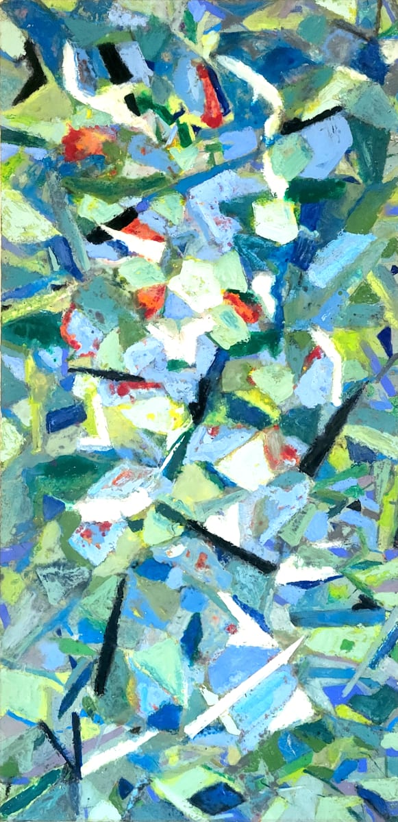 Moments on a blue river by SP Estes  Image: encaustic on strand board