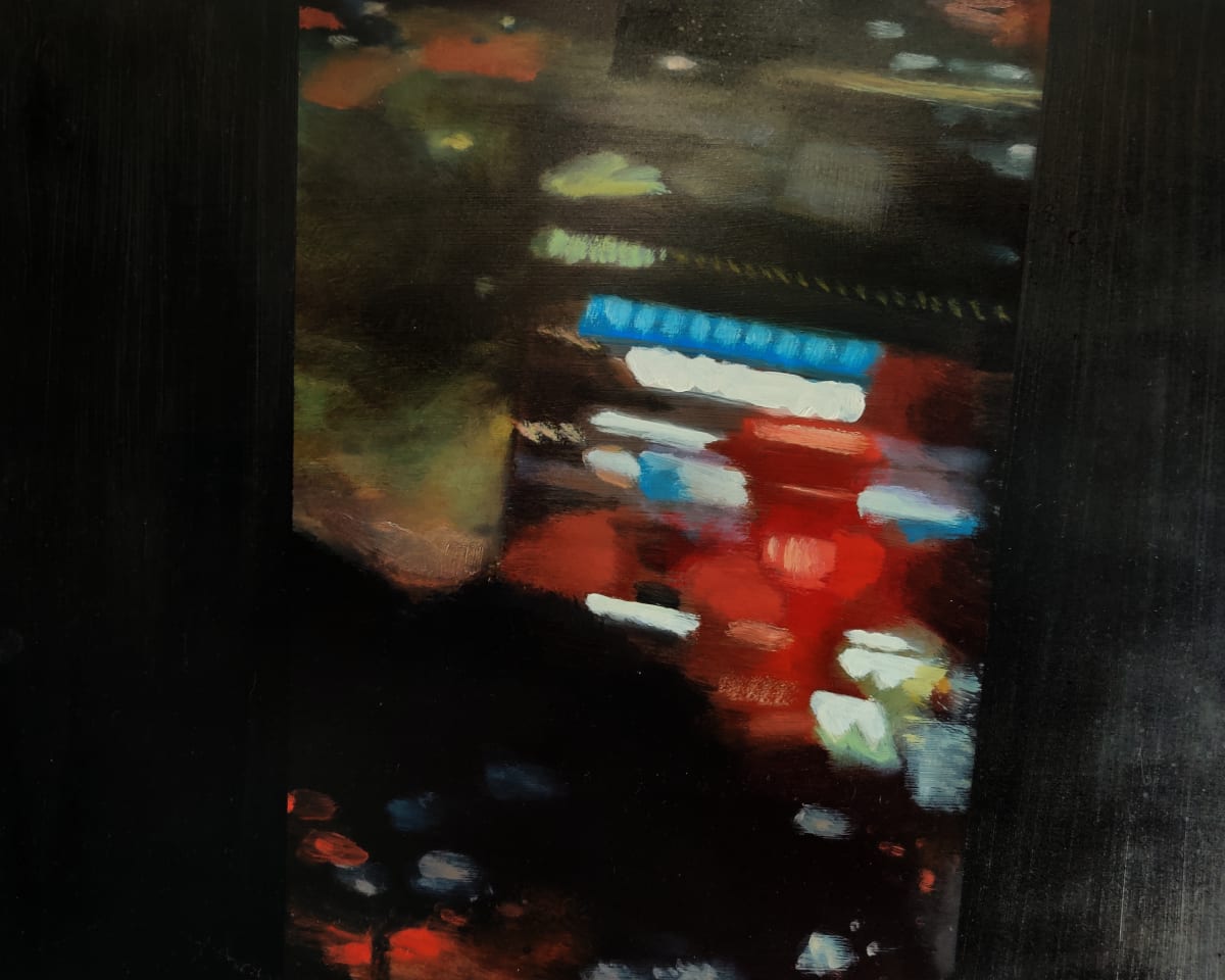 from the room by Heather Lewis  Image: Looking down on the city from a darkened room. 